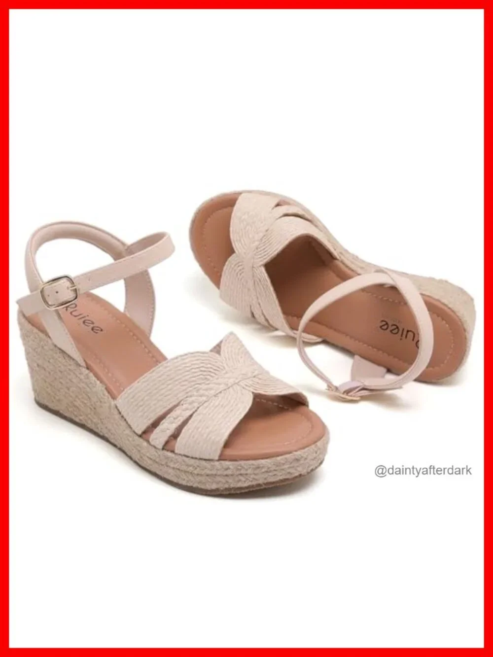 Womens Wide Width Wedge Sandals Faux Leather Ankle Strap Memory Foam